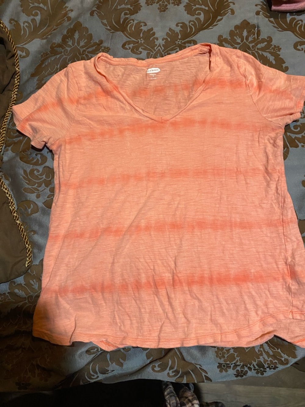 Old Navy Peach Tie-Dye V-Neck Short Sleeve Tee